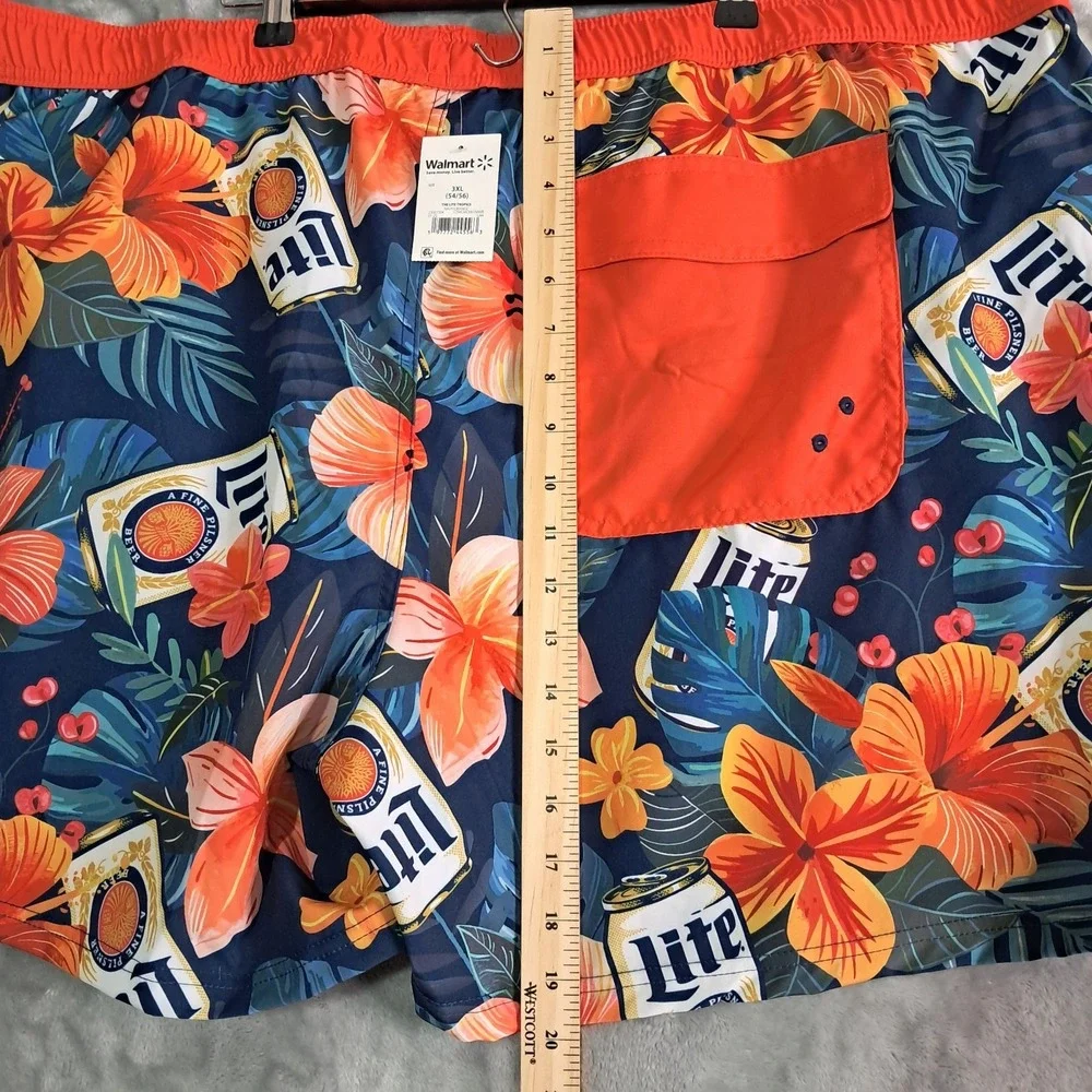 Miller Lite Tropical Floral Swim Board Shorts Above The Knee Men's Size 3XL NWT